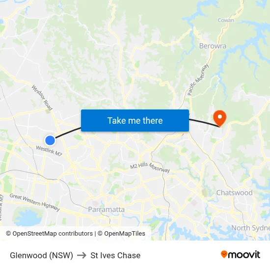 Glenwood (NSW) to St Ives Chase map