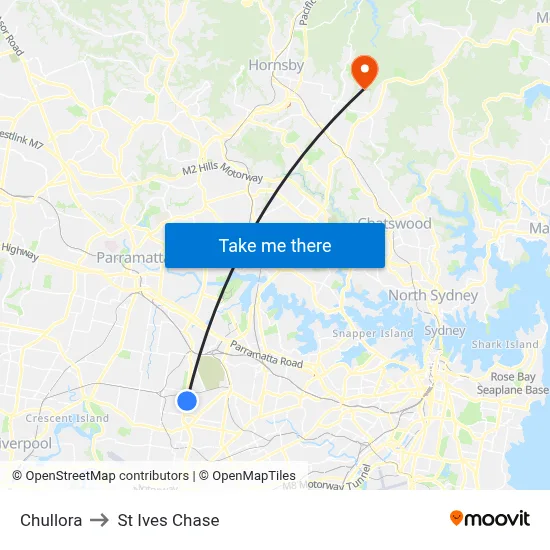 Chullora to St Ives Chase map