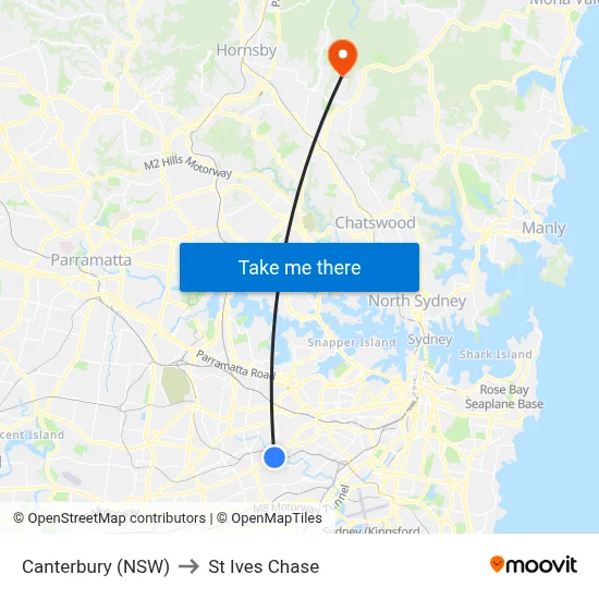 Canterbury (NSW) to St Ives Chase map