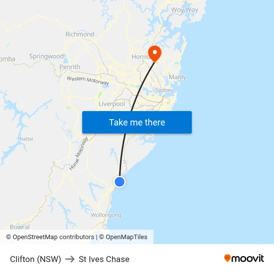 Clifton (NSW) to St Ives Chase map