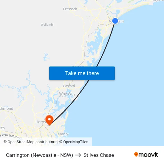 Carrington (Newcastle - NSW) to St Ives Chase map