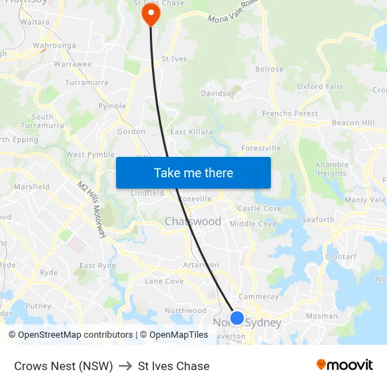 Crows Nest (NSW) to St Ives Chase map