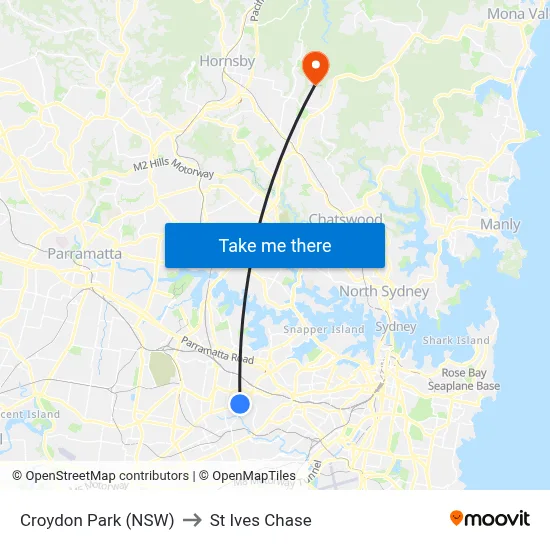 Croydon Park (NSW) to St Ives Chase map