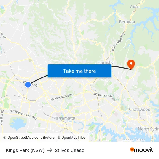 Kings Park (NSW) to St Ives Chase map