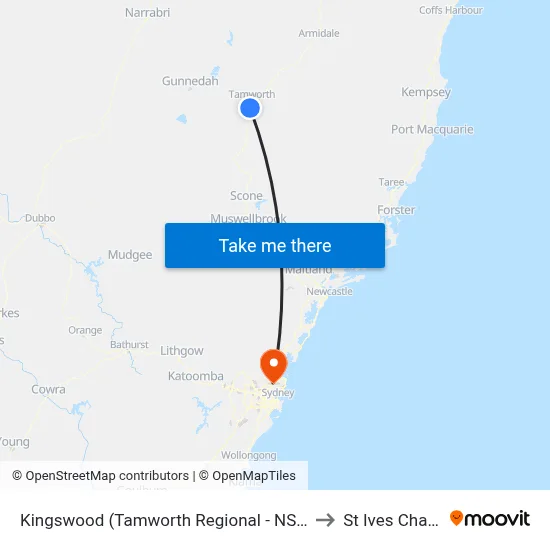 Kingswood (Tamworth Regional - NSW) to St Ives Chase map