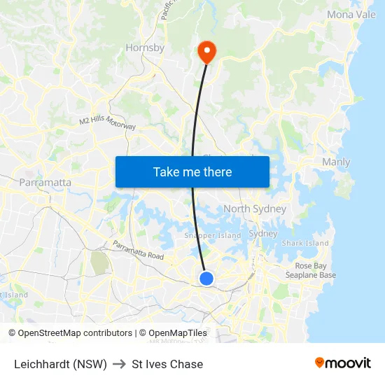 Leichhardt (NSW) to St Ives Chase map
