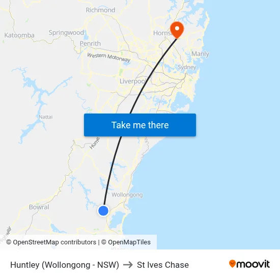 Huntley (Wollongong - NSW) to St Ives Chase map