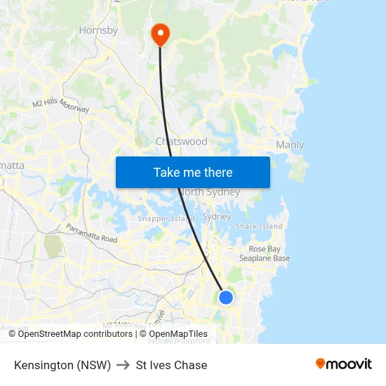 Kensington (NSW) to St Ives Chase map