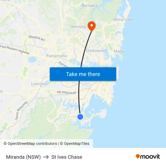 Miranda (NSW) to St Ives Chase map
