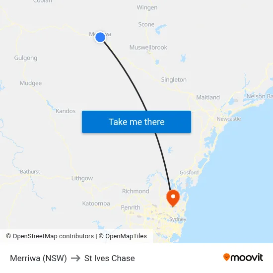 Merriwa (NSW) to St Ives Chase map