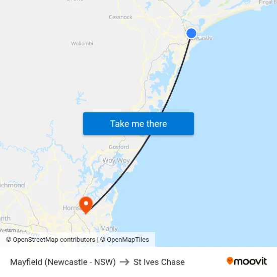 Mayfield (Newcastle - NSW) to St Ives Chase map