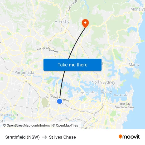 Strathfield (NSW) to St Ives Chase map