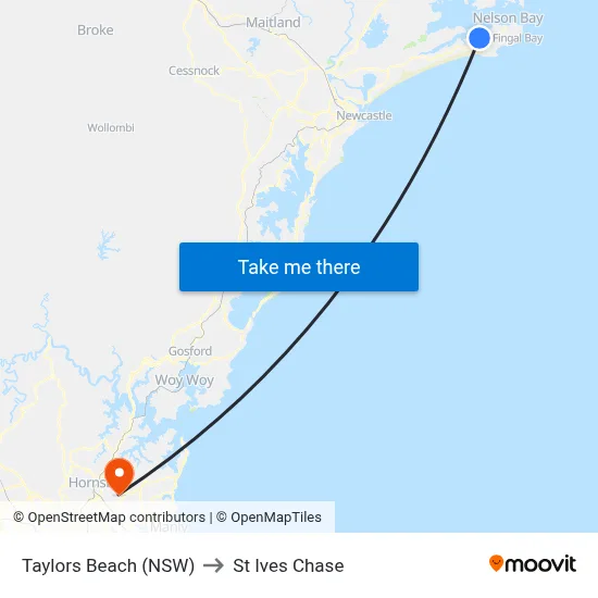 Taylors Beach (NSW) to St Ives Chase map