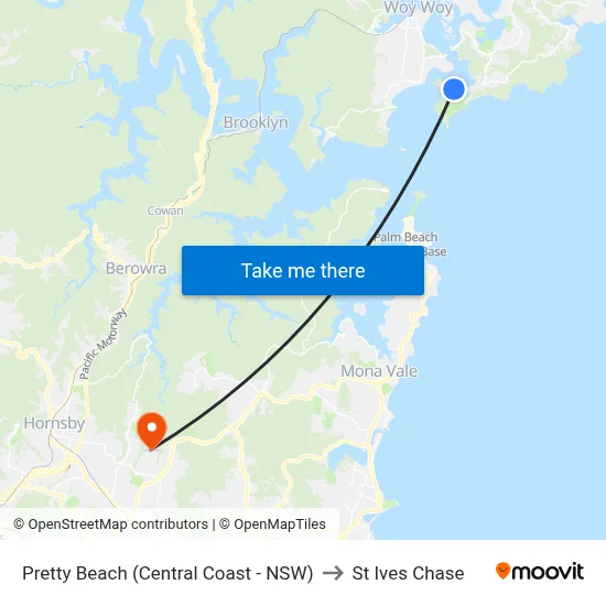 Pretty Beach (Central Coast - NSW) to St Ives Chase map