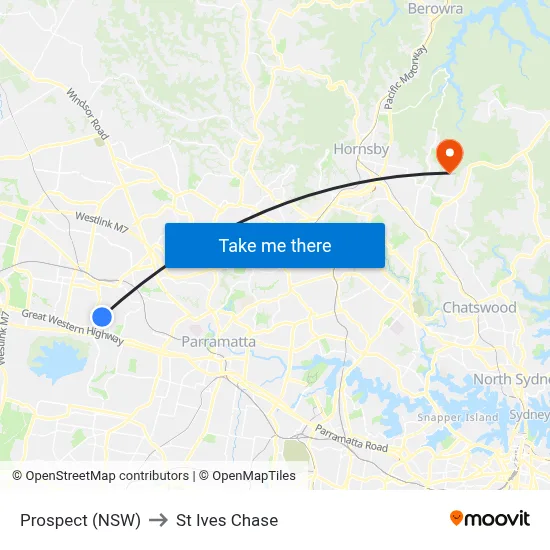 Prospect (NSW) to St Ives Chase map