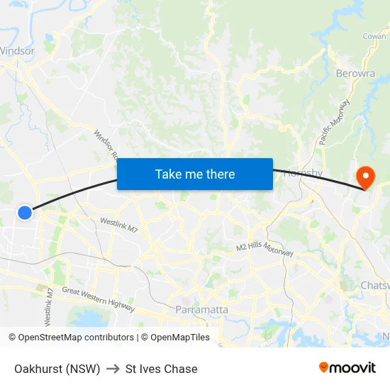 Oakhurst (NSW) to St Ives Chase map