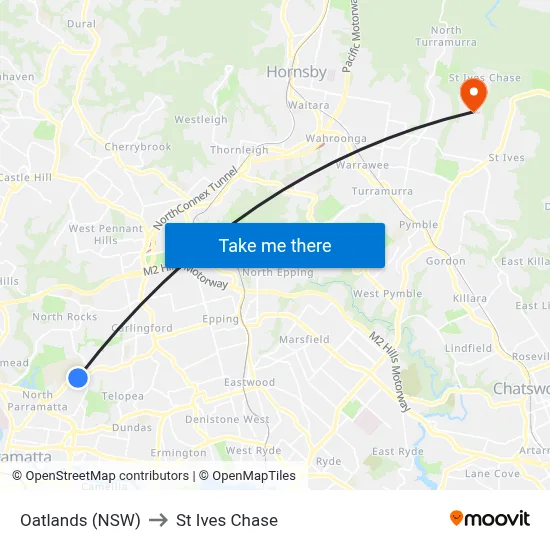 Oatlands (NSW) to St Ives Chase map