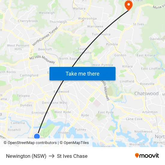 Newington (NSW) to St Ives Chase map