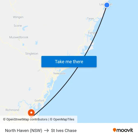North Haven (NSW) to St Ives Chase map