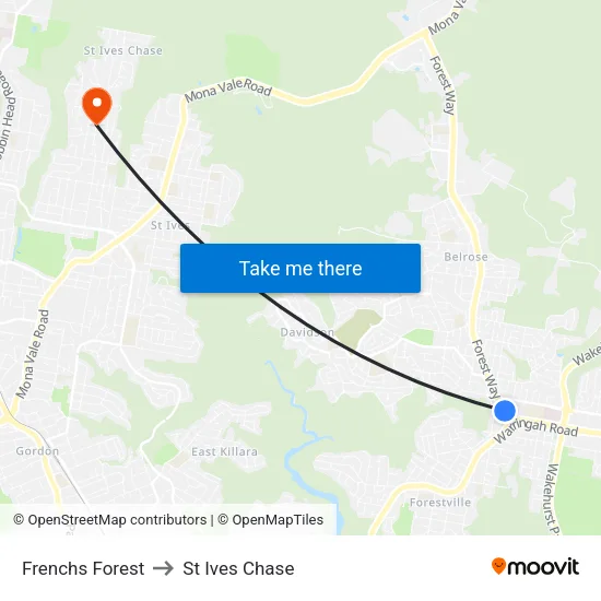 Frenchs Forest to St Ives Chase map