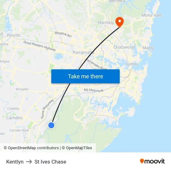 Kentlyn to St Ives Chase map