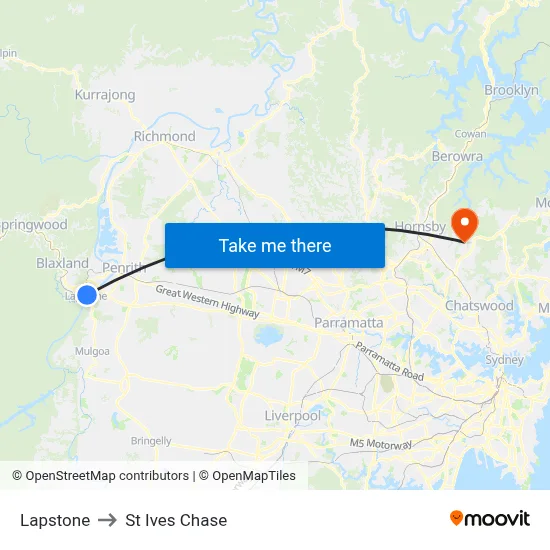 Lapstone to St Ives Chase map
