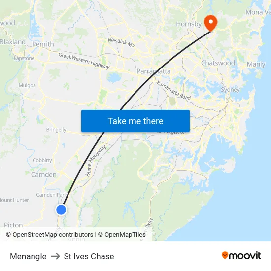 Menangle to St Ives Chase map