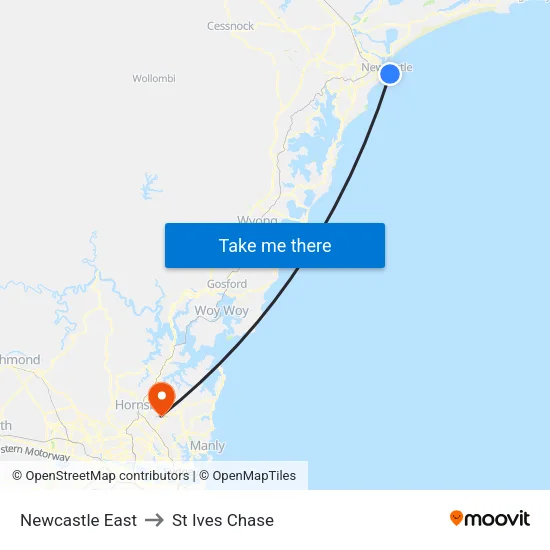 Newcastle East to St Ives Chase map