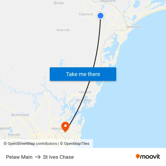 Pelaw Main to St Ives Chase map