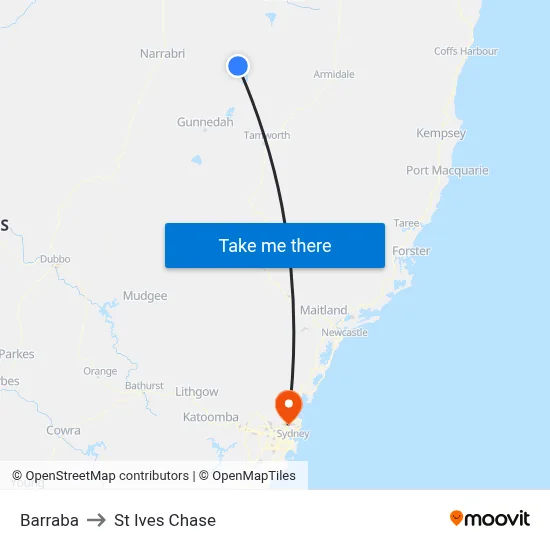 Barraba to St Ives Chase map