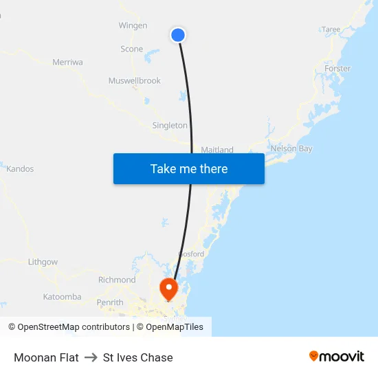 Moonan Flat to St Ives Chase map