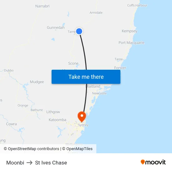 Moonbi to St Ives Chase map