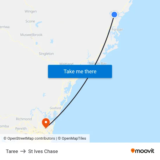 Taree to St Ives Chase map