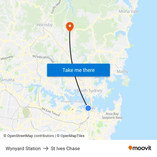 Wynyard Station to St Ives Chase map