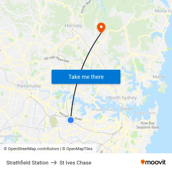 Strathfield Station to St Ives Chase map