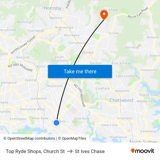 Top Ryde Shops, Church St to St Ives Chase map