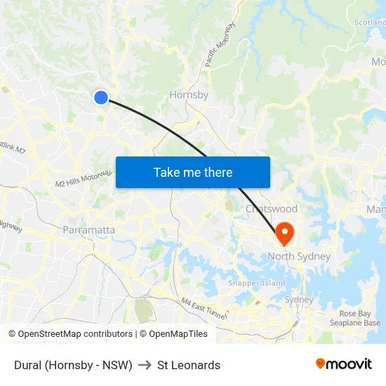 Dural (Hornsby - NSW) to St Leonards map