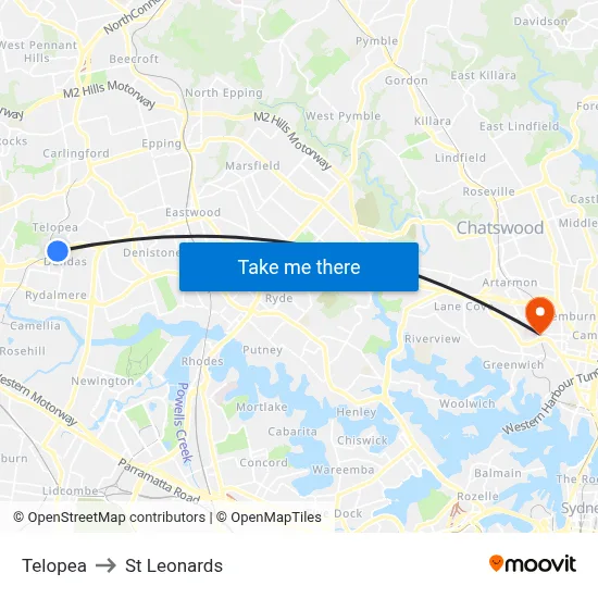 Telopea to St Leonards map