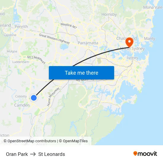 Oran Park to St Leonards map