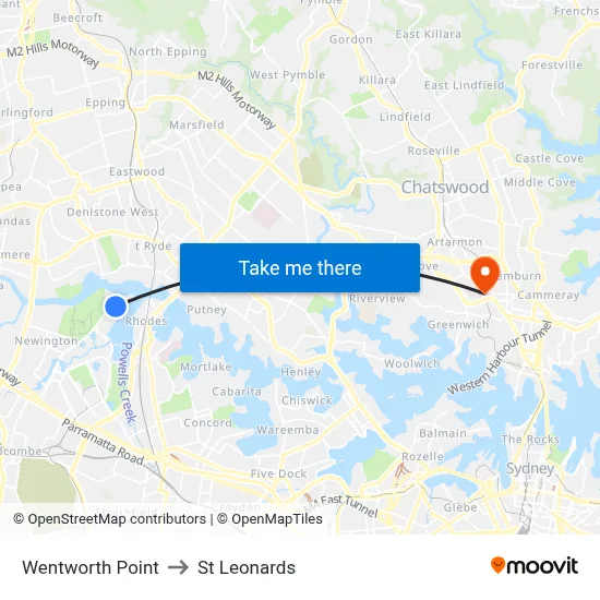 Wentworth Point to St Leonards map