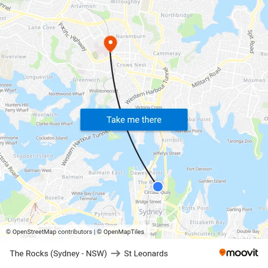 The Rocks (Sydney - NSW) to St Leonards map