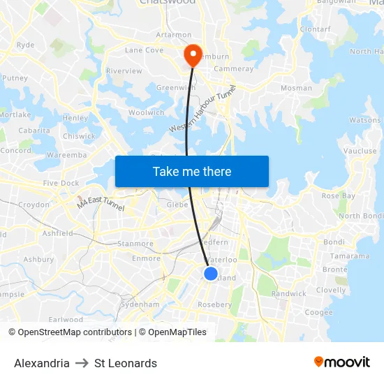 Alexandria to St Leonards map