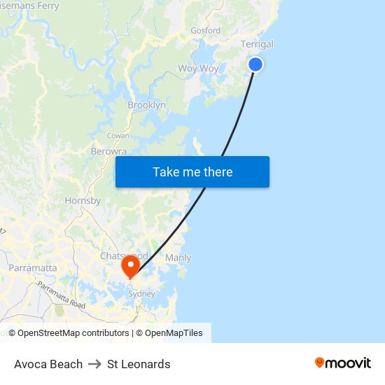 Avoca Beach to St Leonards map