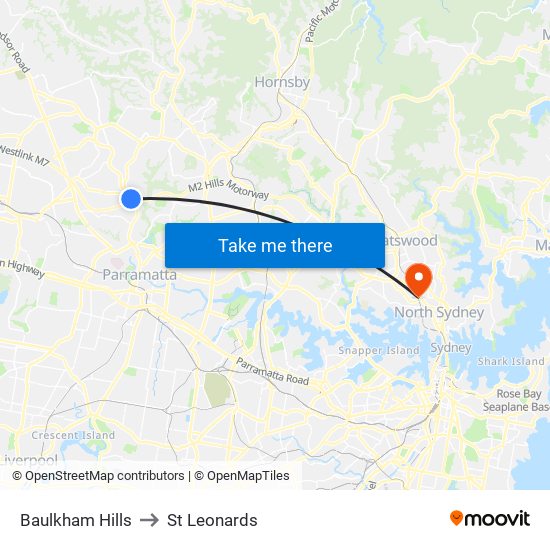 Baulkham Hills to St Leonards map