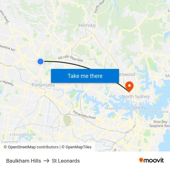 Baulkham Hills to St Leonards map