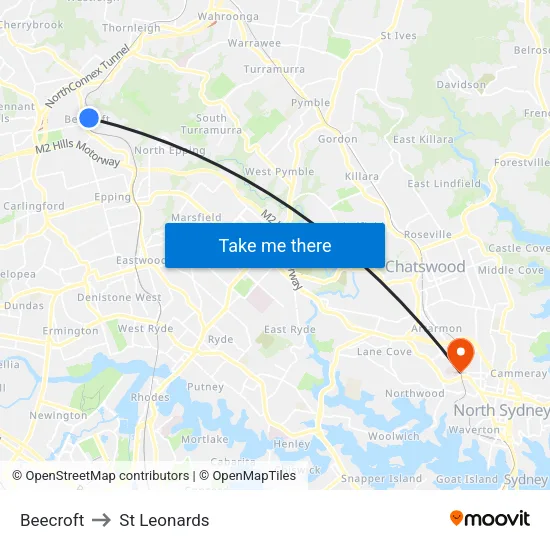 Beecroft to St Leonards map