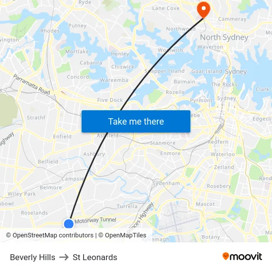 Beverly Hills to St Leonards map