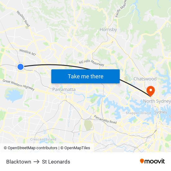 Blacktown to St Leonards map