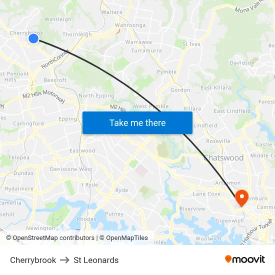 Cherrybrook to St Leonards map