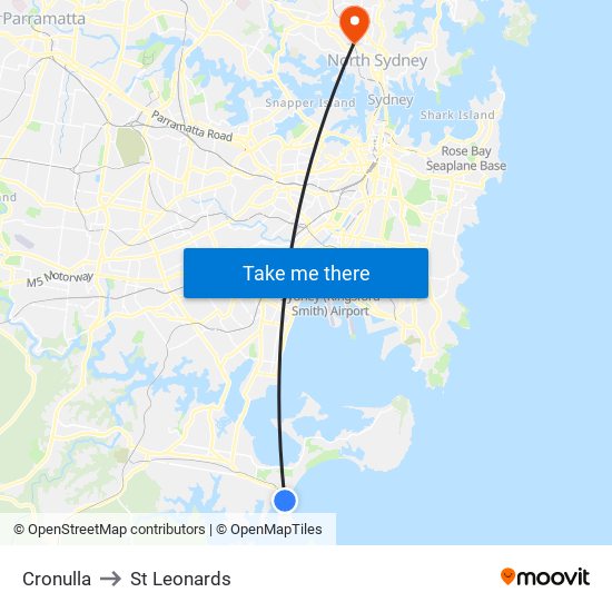 Cronulla to St Leonards map